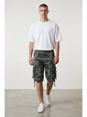 Vintage Y2K Route 66 Multi Pocket Cargo Shorts Mens 30 grunge dessert camo
